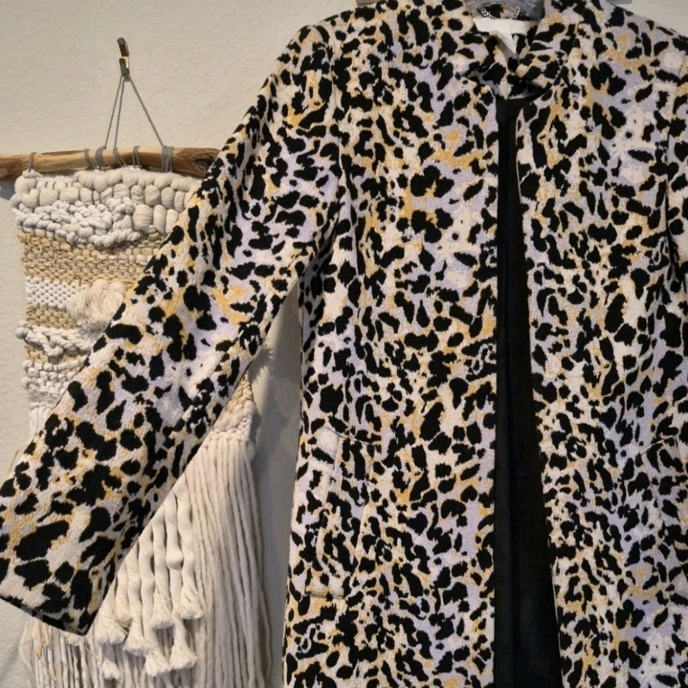 0/2 H&M Animal Print Open-Front Long Sleeve Fully Lined Coat w/ Pockets - Picture 5 of 14